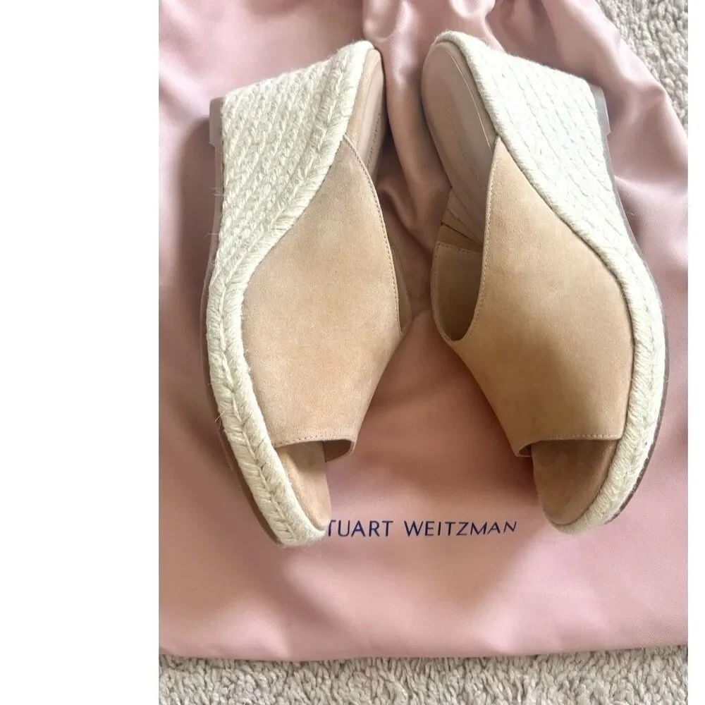 Stuart Weitzman Marabella Wedge Sandals Beige Suede Size 7.5 NEW - Picture 2 of 6